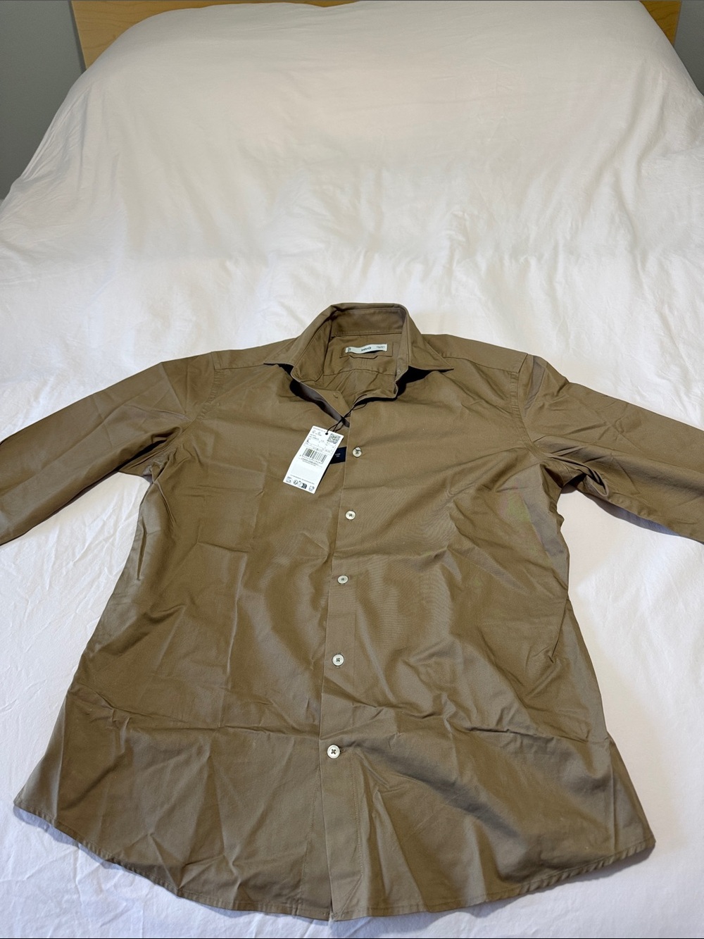 Mango Men's Tan Brown Button-Up Shirt Slim Fit Size L
